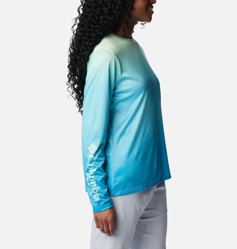 Blue Women's Columbia PFG Tidal Isle Rise Fade Long Sleeve T-Shirt | 1870-XIUMT