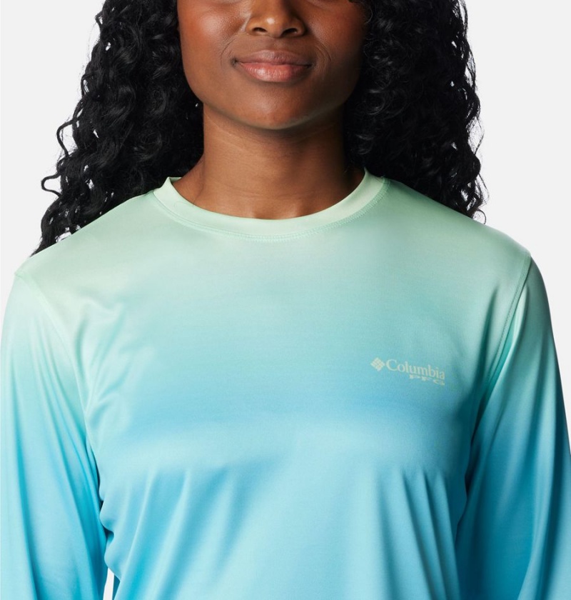 Blue Women's Columbia PFG Tidal Isle Rise Fade Long Sleeve T-Shirt | 1870-XIUMT