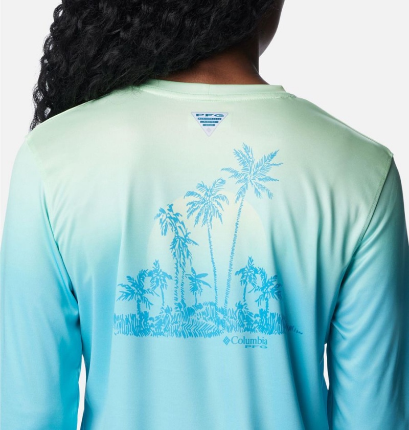 Blue Women's Columbia PFG Tidal Isle Rise Fade Long Sleeve T-Shirt | 1870-XIUMT