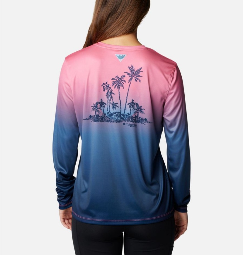 Blue Women's Columbia PFG Tidal Isle Rise Fade Long Sleeve T-Shirt | 3052-ARJXT