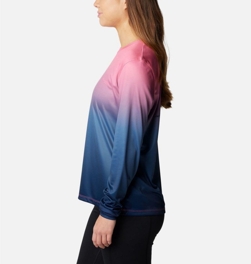 Blue Women's Columbia PFG Tidal Isle Rise Fade Long Sleeve T-Shirt | 3052-ARJXT