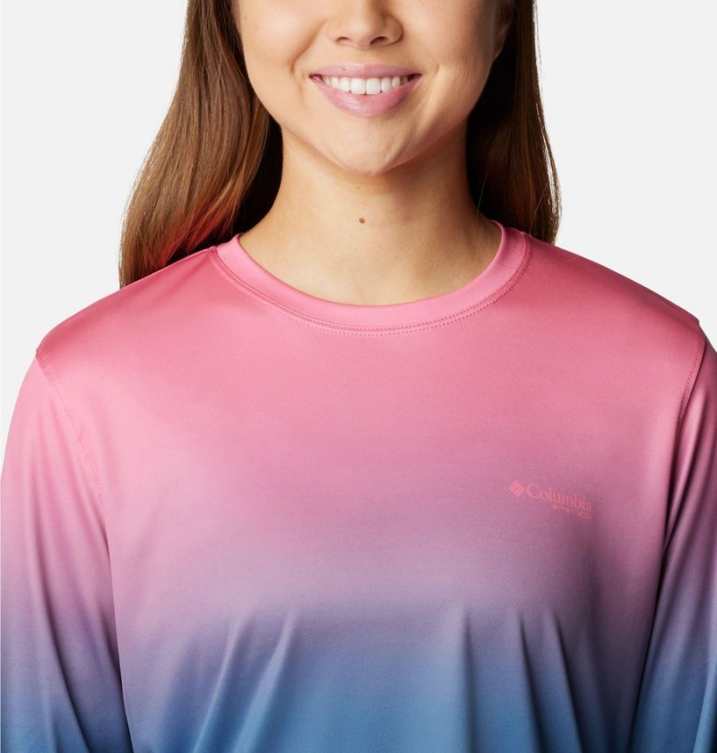 Blue Women's Columbia PFG Tidal Isle Rise Fade Long Sleeve T-Shirt | 3052-ARJXT