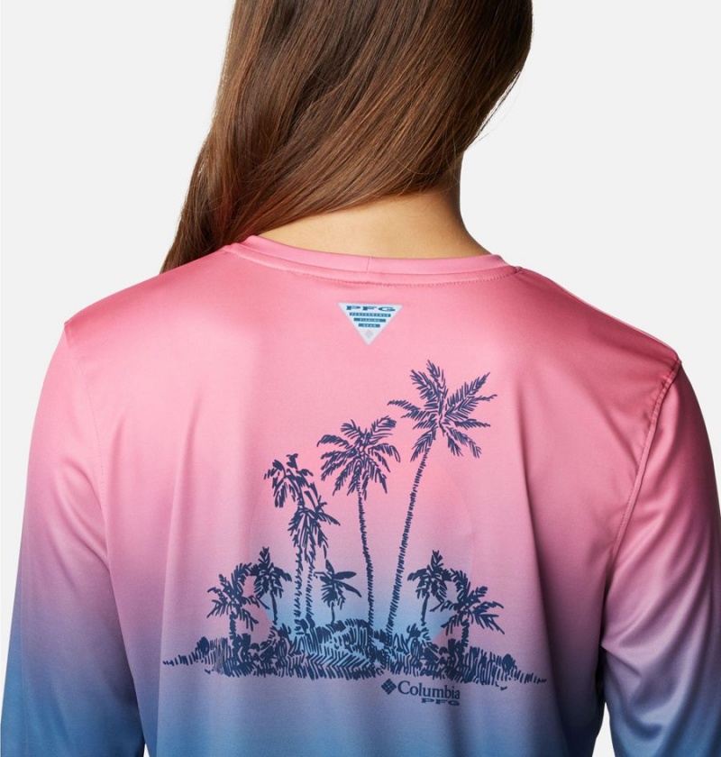 Blue Women's Columbia PFG Tidal Isle Rise Fade Long Sleeve T-Shirt | 3052-ARJXT