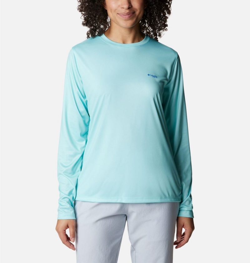 Blue Women's Columbia Tidal PFG Fish Flag Long Sleeve T-Shirt | 9623-WOLXT