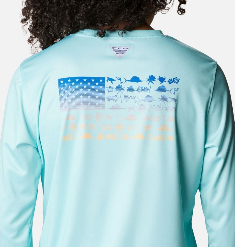 Blue Women's Columbia Tidal PFG Fish Flag Long Sleeve T-Shirt | 9623-WOLXT