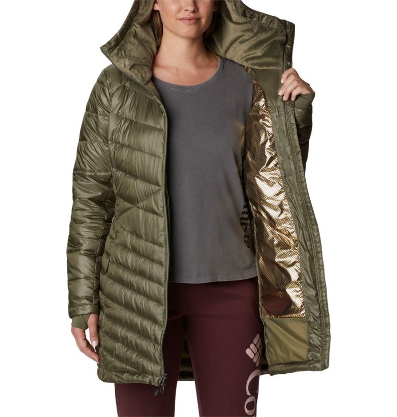 Green Women's Columbia Joy Peak Mid Insulated Hooded Puffer Jacket | 1604-XLFPI