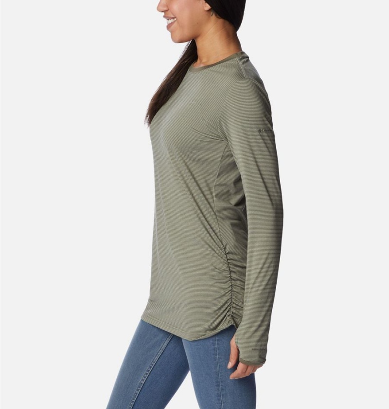 Green Women's Columbia Leslie Falls Long Sleeve T-Shirt | 5628-QLMSE