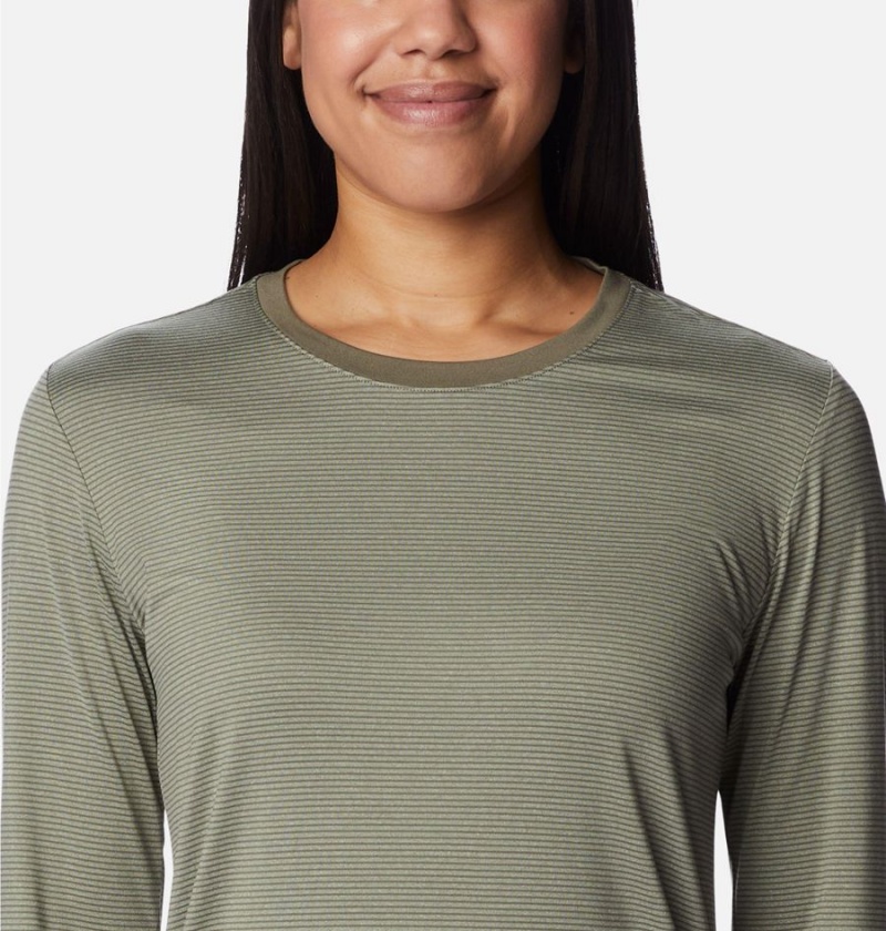 Green Women's Columbia Leslie Falls Long Sleeve T-Shirt | 5628-QLMSE