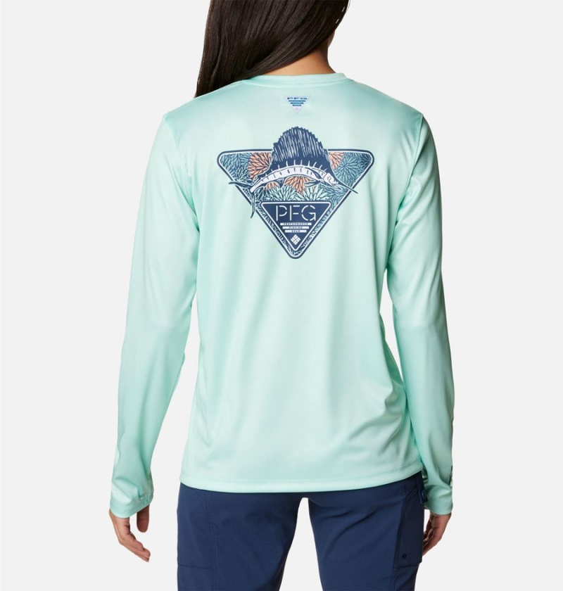 Green Women's Columbia PFG Tidal Tri-Sail Long Sleeve T-Shirt | 2034-RFZWV