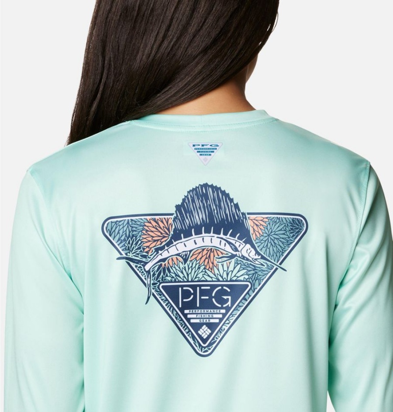 Green Women's Columbia PFG Tidal Tri-Sail Long Sleeve T-Shirt | 2034-RFZWV