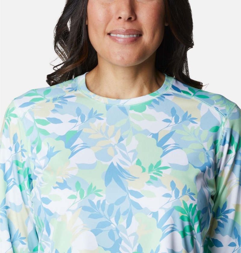 Green Women's Columbia Summerdry Long Sleeve Printed T-Shirt | 5034-KDWAQ