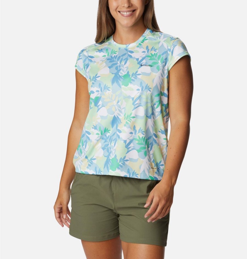 Green Women\'s Columbia Summerdry Printed T-Shirt | 7862-PXKTW