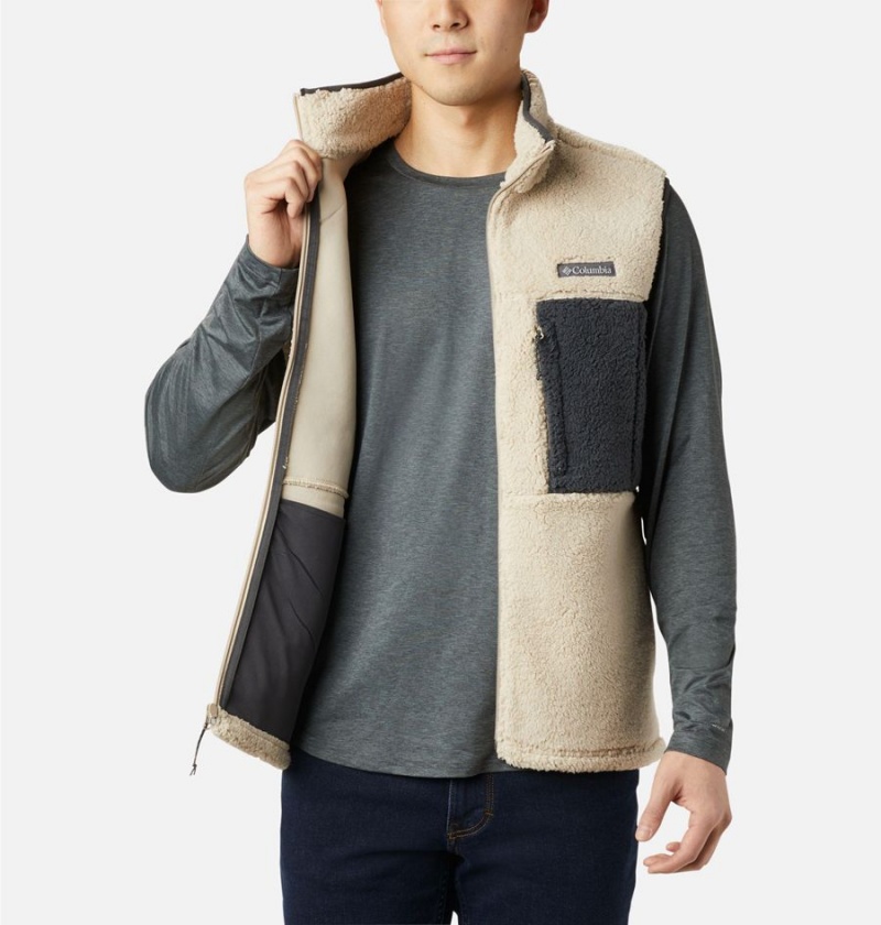 Khaki Men's Columbia Mountainside Sherpa Fleece Vest | 6598-QHUPE