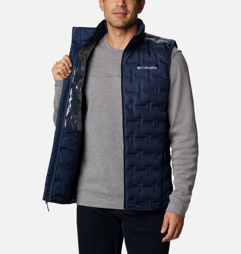 Navy Men's Columbia Delta Ridge Down Vest | 3092-KWQST