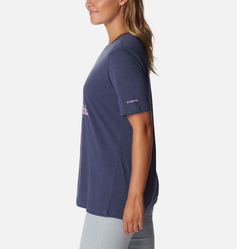 Navy Women's Columbia Bluebird Day Relaxed Crew Neck T-Shirt | 6375-APYMO