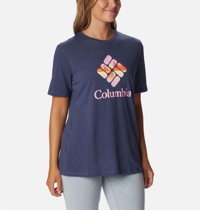 Navy Women's Columbia Bluebird Day Relaxed Crew Neck T-Shirt | 6375-APYMO