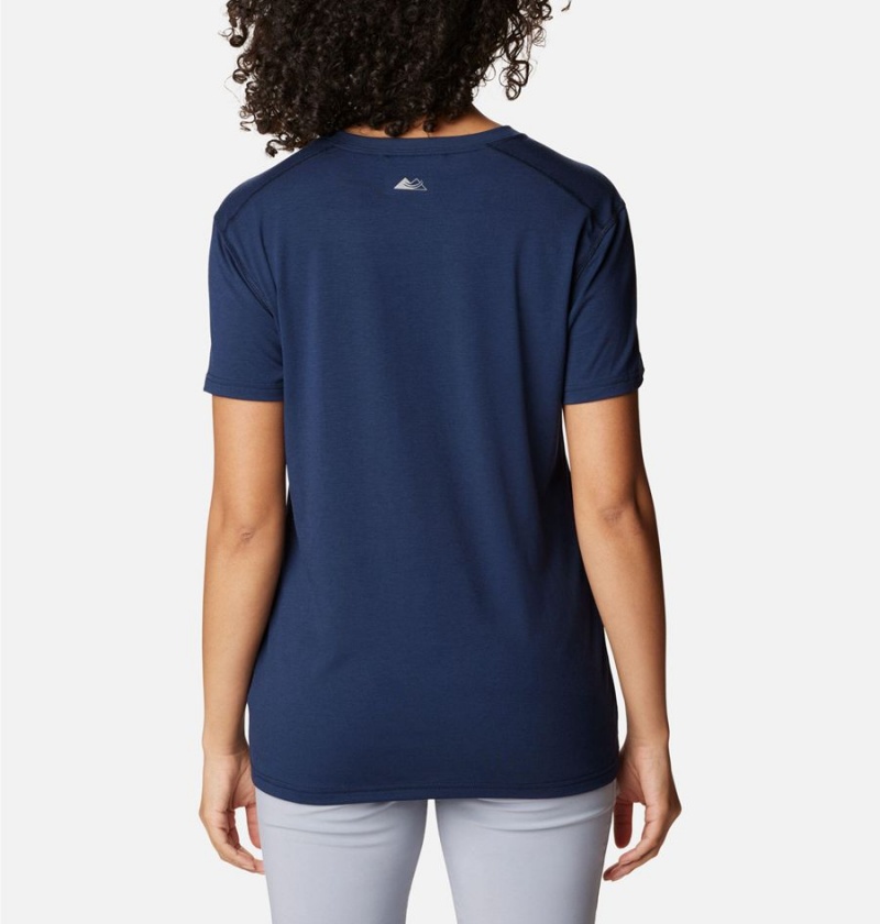 Navy Women's Columbia Endless Trail Running Tech T-Shirt | 0157-XFJNW