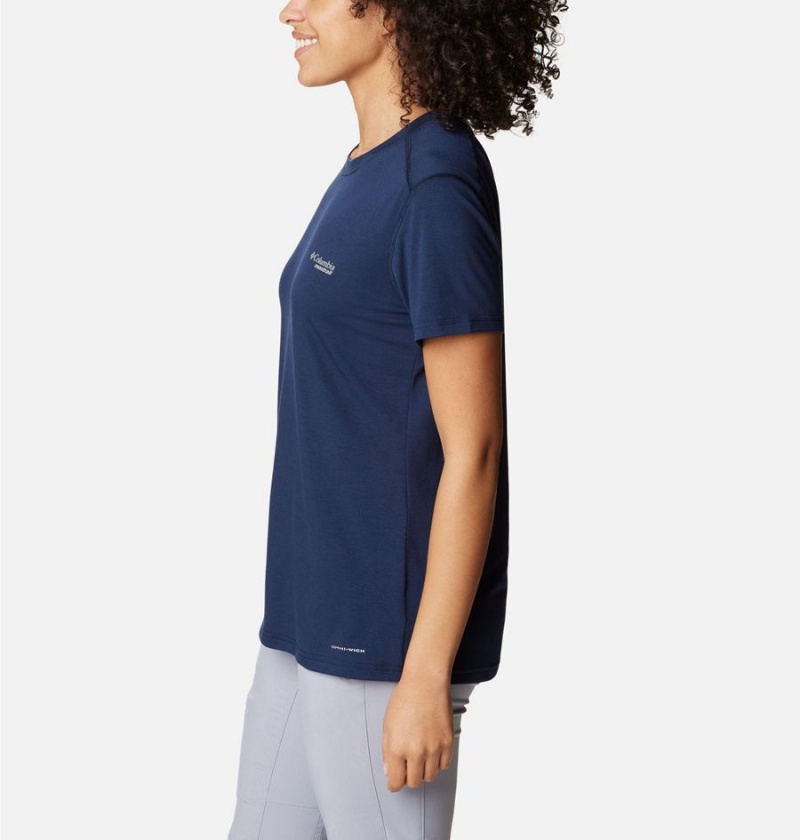 Navy Women's Columbia Endless Trail Running Tech T-Shirt | 0157-XFJNW