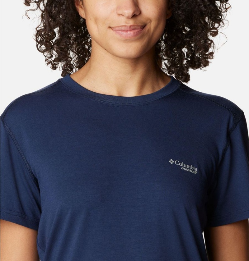 Navy Women's Columbia Endless Trail Running Tech T-Shirt | 0157-XFJNW