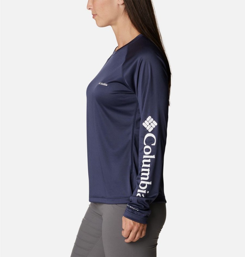 Navy Women's Columbia Fork Stream Long Sleeve T-Shirt | 1047-MEQGF