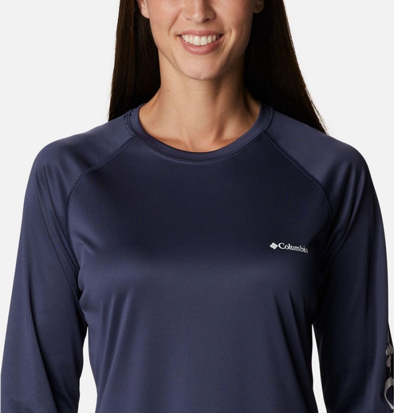 Navy Women's Columbia Fork Stream Long Sleeve T-Shirt | 1047-MEQGF