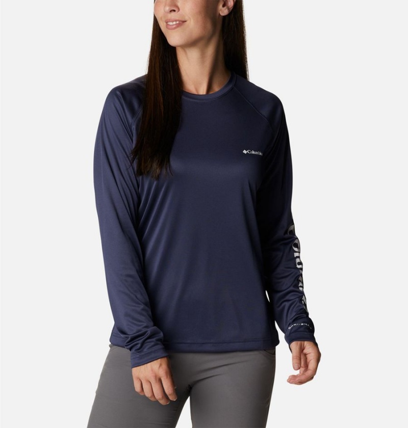 Navy Women's Columbia Fork Stream Long Sleeve T-Shirt | 1047-MEQGF