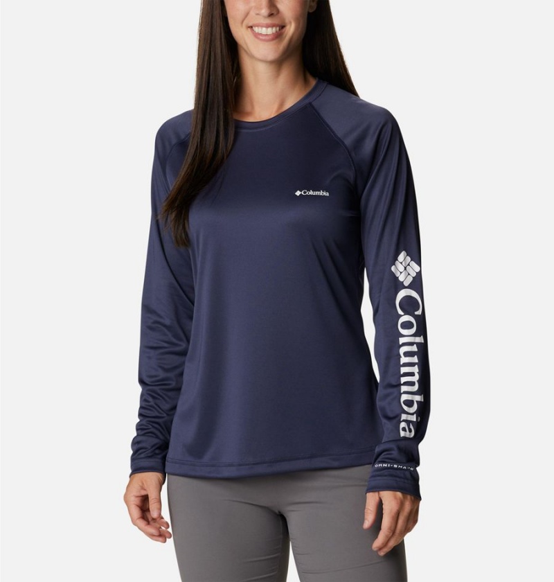 Navy Women\'s Columbia Fork Stream Long Sleeve T-Shirt | 1047-MEQGF