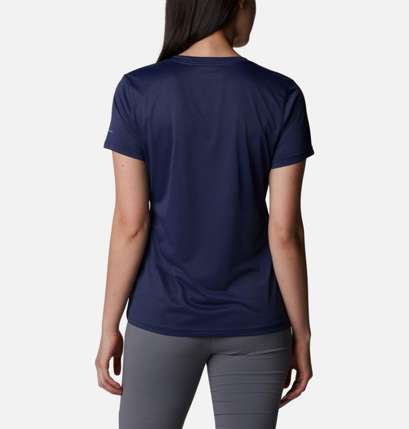 Navy Women's Columbia Hike Short Sleeve V-Neck T-Shirt | 2378-QJSEN