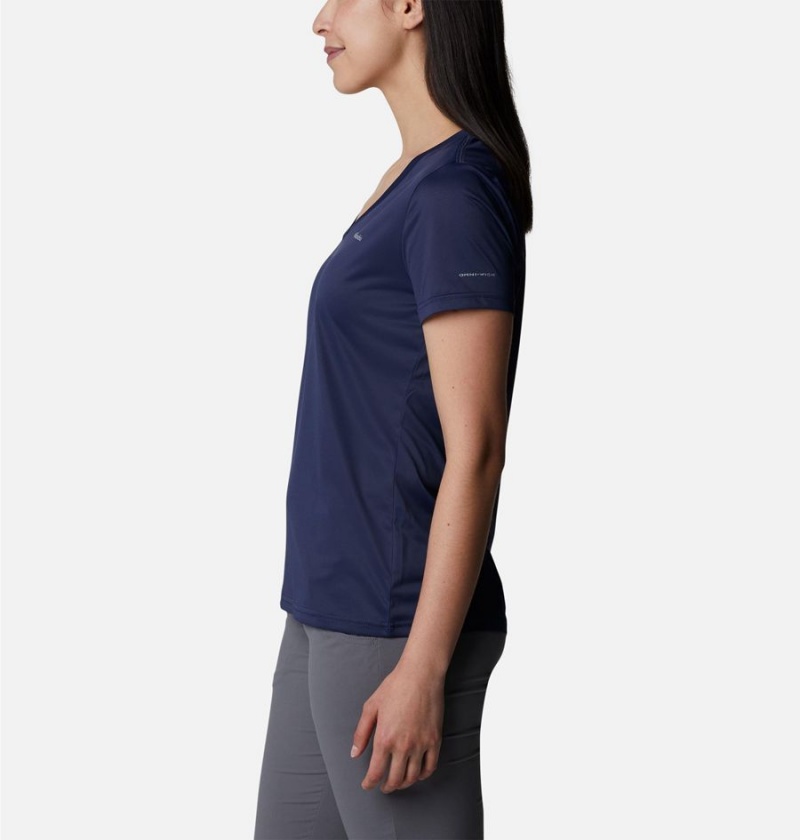 Navy Women's Columbia Hike Short Sleeve V-Neck T-Shirt | 2378-QJSEN