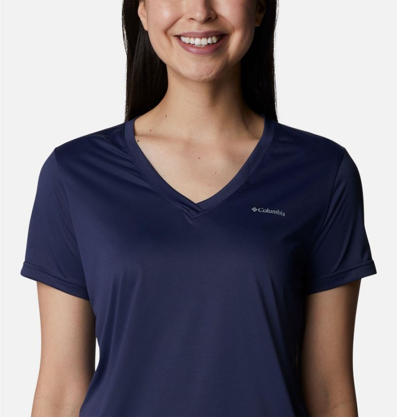 Navy Women's Columbia Hike Short Sleeve V-Neck T-Shirt | 2378-QJSEN