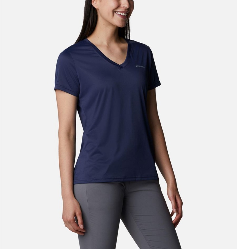 Navy Women's Columbia Hike Short Sleeve V-Neck T-Shirt | 2378-QJSEN