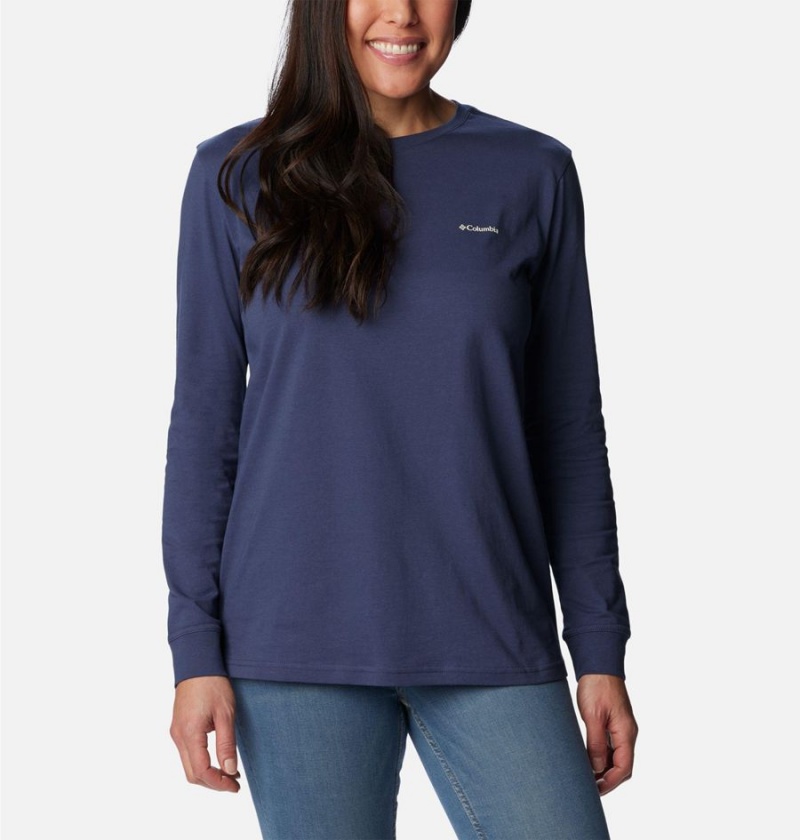 Navy Women's Columbia North Cascades Back Graphic Long Sleeve T-Shirt | 1253-AQGBS