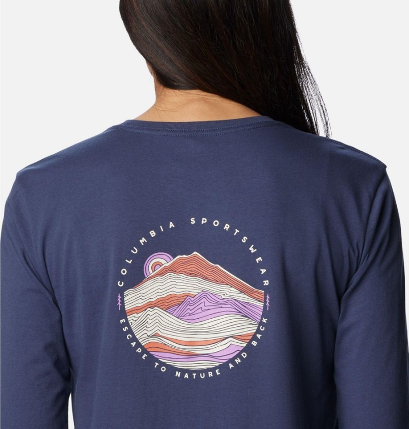 Navy Women's Columbia North Cascades Back Graphic Long Sleeve T-Shirt | 1253-AQGBS