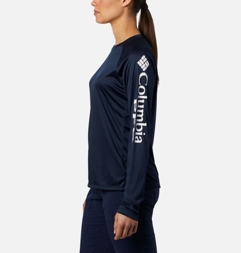 Navy Women's Columbia PFG Tidal II Long Sleeve T-Shirt | 0473-KEFBG