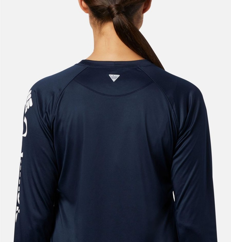 Navy Women's Columbia PFG Tidal II Long Sleeve T-Shirt | 0473-KEFBG