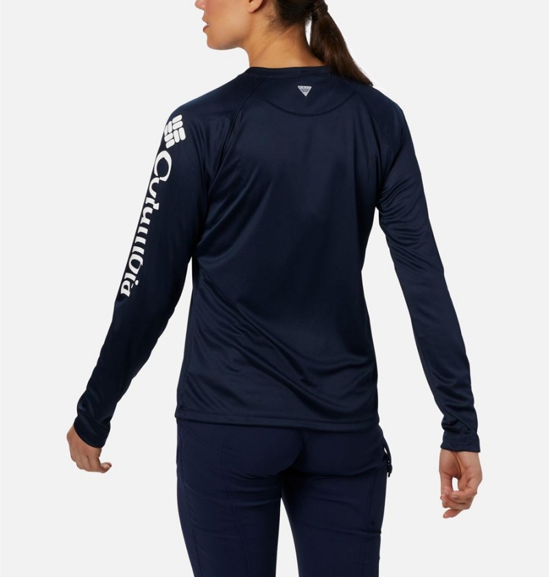 Navy Women's Columbia PFG Tidal II Long Sleeve T-Shirt | 0473-KEFBG