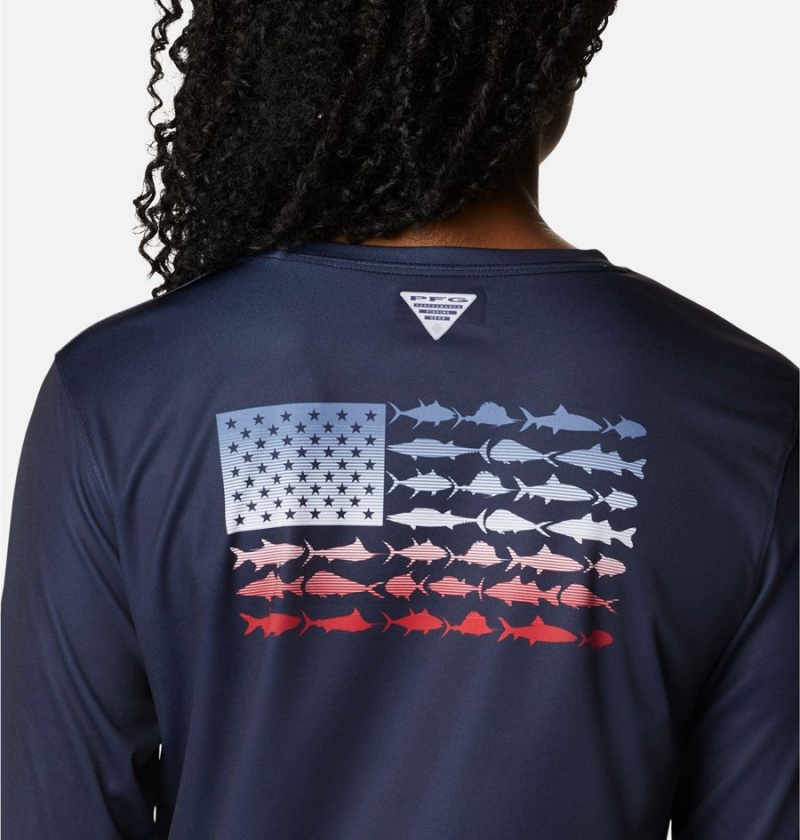 Navy Women's Columbia Tidal PFG Fish Flag Long Sleeve T-Shirt | 3540-IXKDY