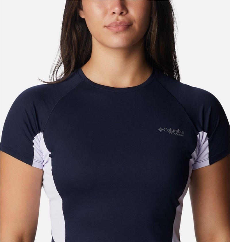 Navy Women's Columbia Titan Pass Ice Short Sleeve T-Shirt | 7164-JQPYD