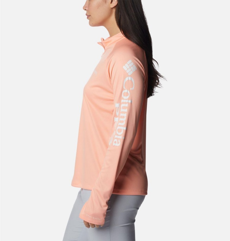 Orange Women's Columbia PFG Tidal Quarter Zip Long Sleeve T-Shirt | 0127-MNGDV