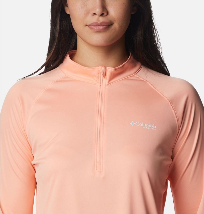 Orange Women's Columbia PFG Tidal Quarter Zip Long Sleeve T-Shirt | 0127-MNGDV