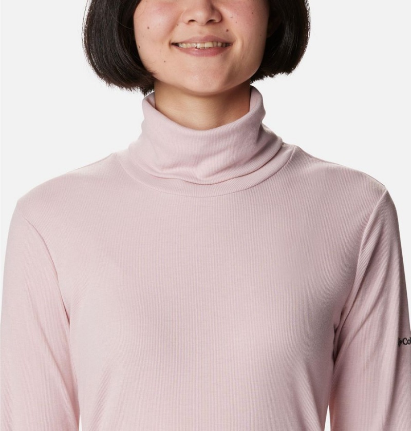 Pink Women's Columbia Boundless Trek Ribbed Turtleneck Long Sleeve T-Shirt | 8097-SAFDN