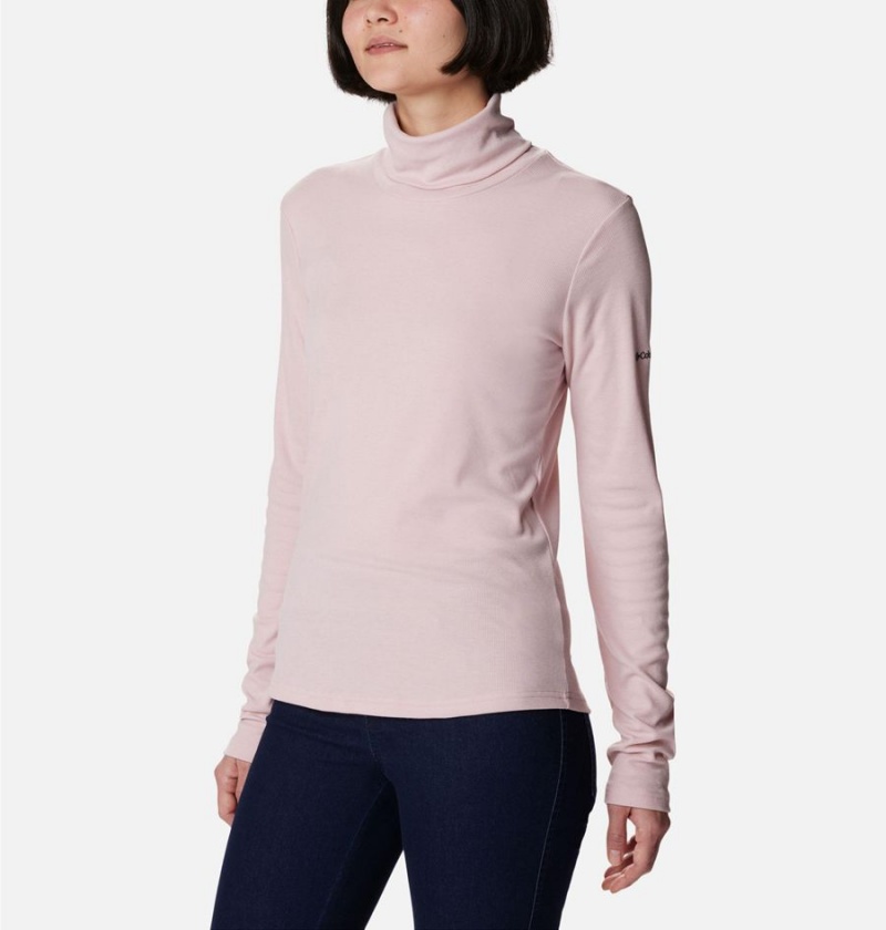 Pink Women's Columbia Boundless Trek Ribbed Turtleneck Long Sleeve T-Shirt | 8097-SAFDN