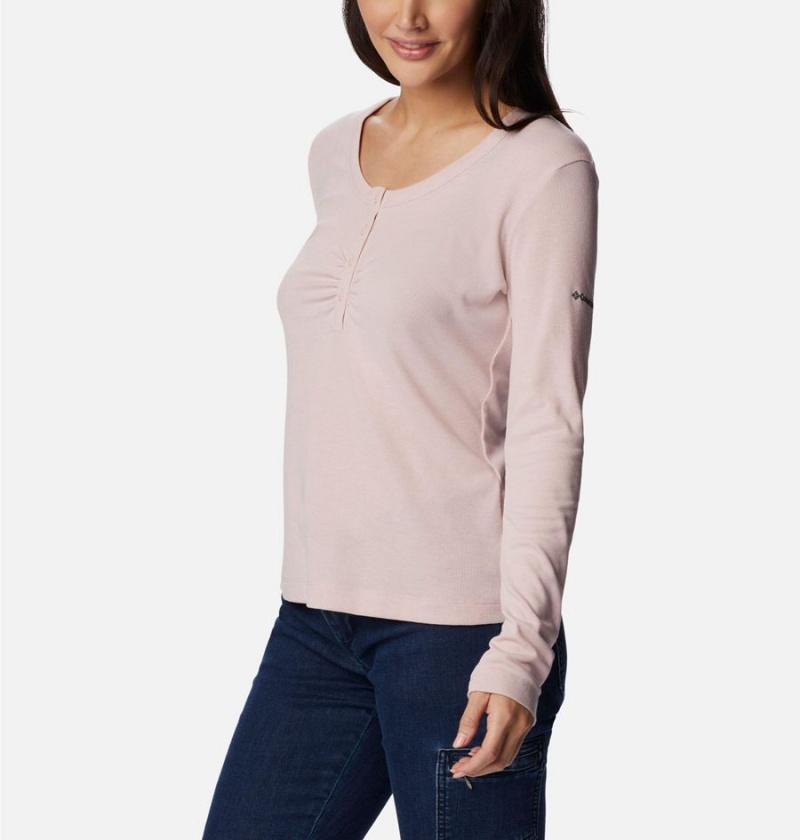 Pink Women's Columbia Calico Basin Ribbed Long Sleeve T-Shirt | 9273-QSNRH