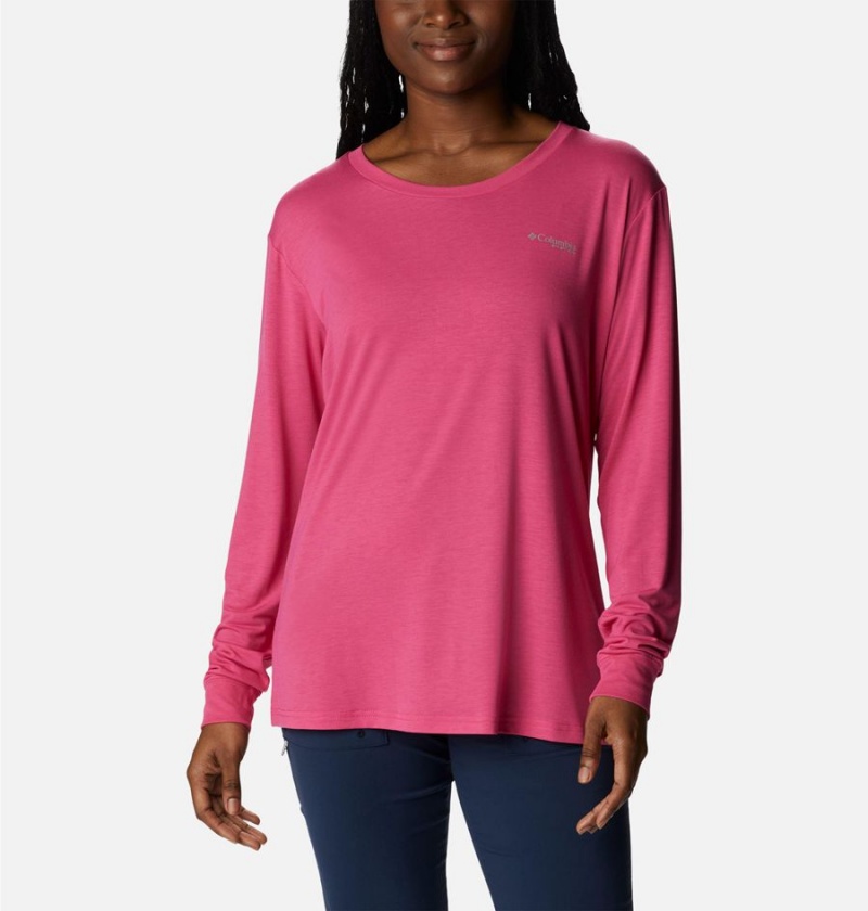 Pink Women's Columbia PFG Slack Water Graphic Long Sleeve T-Shirt | 5049-EGZSR