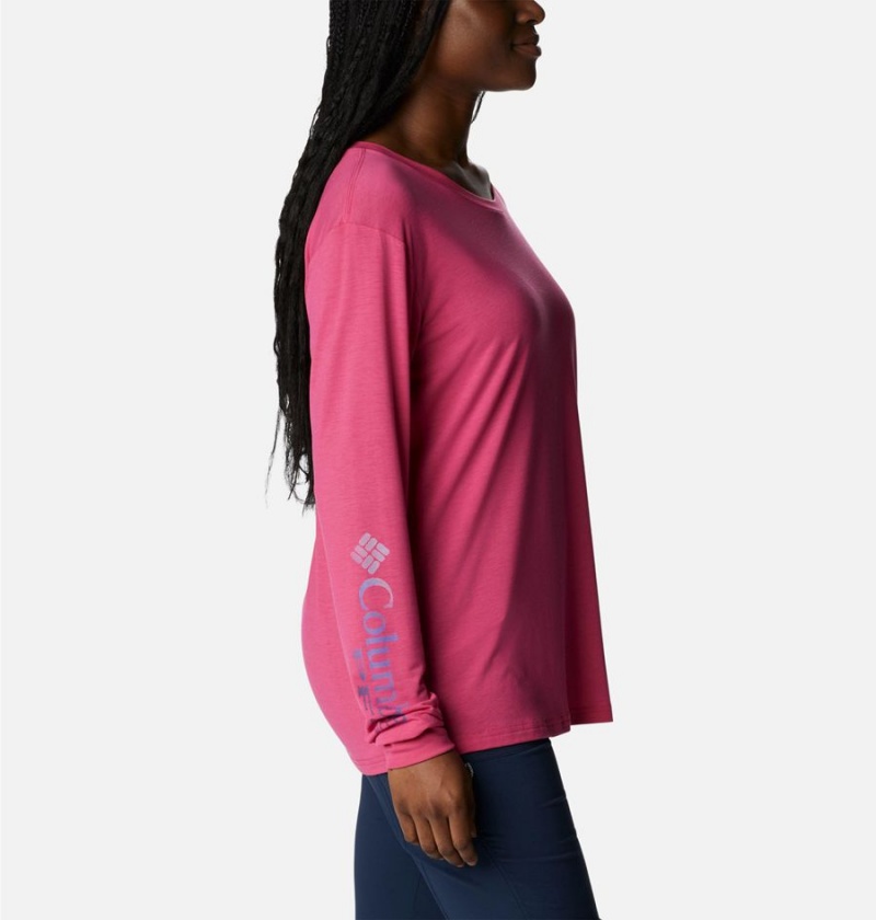 Pink Women's Columbia PFG Slack Water Graphic Long Sleeve T-Shirt | 5049-EGZSR