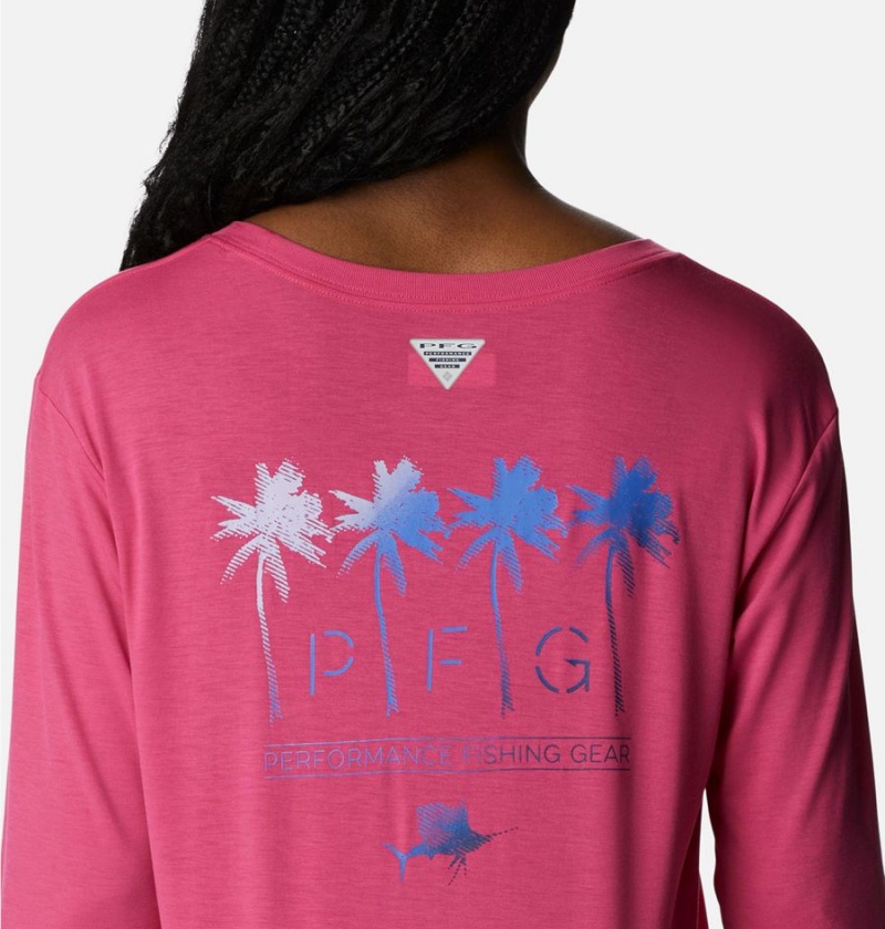 Pink Women's Columbia PFG Slack Water Graphic Long Sleeve T-Shirt | 5049-EGZSR