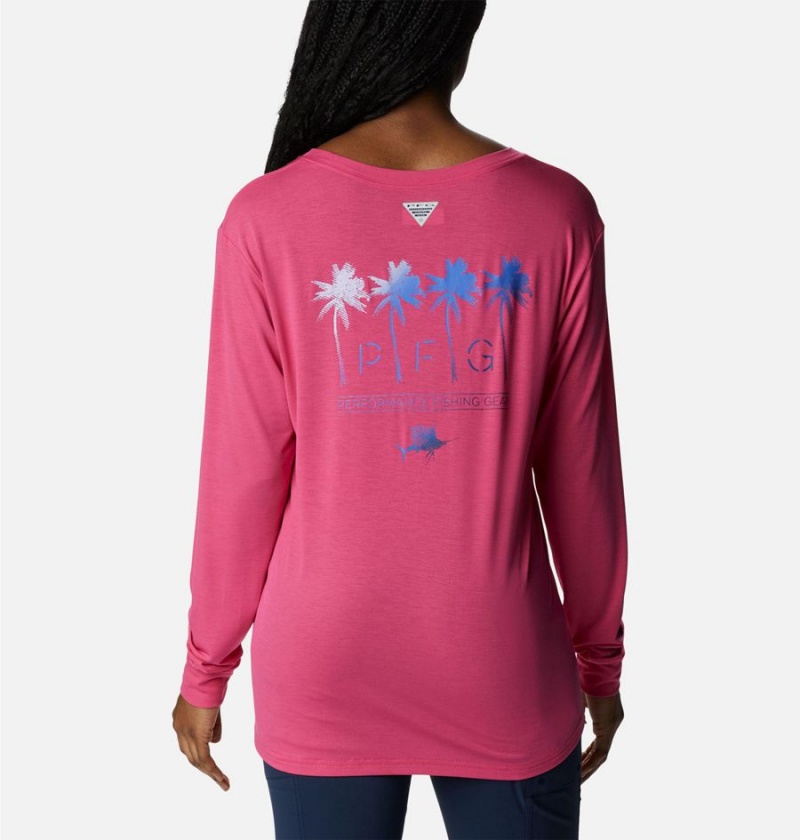 Pink Women\'s Columbia PFG Slack Water Graphic Long Sleeve T-Shirt | 5049-EGZSR