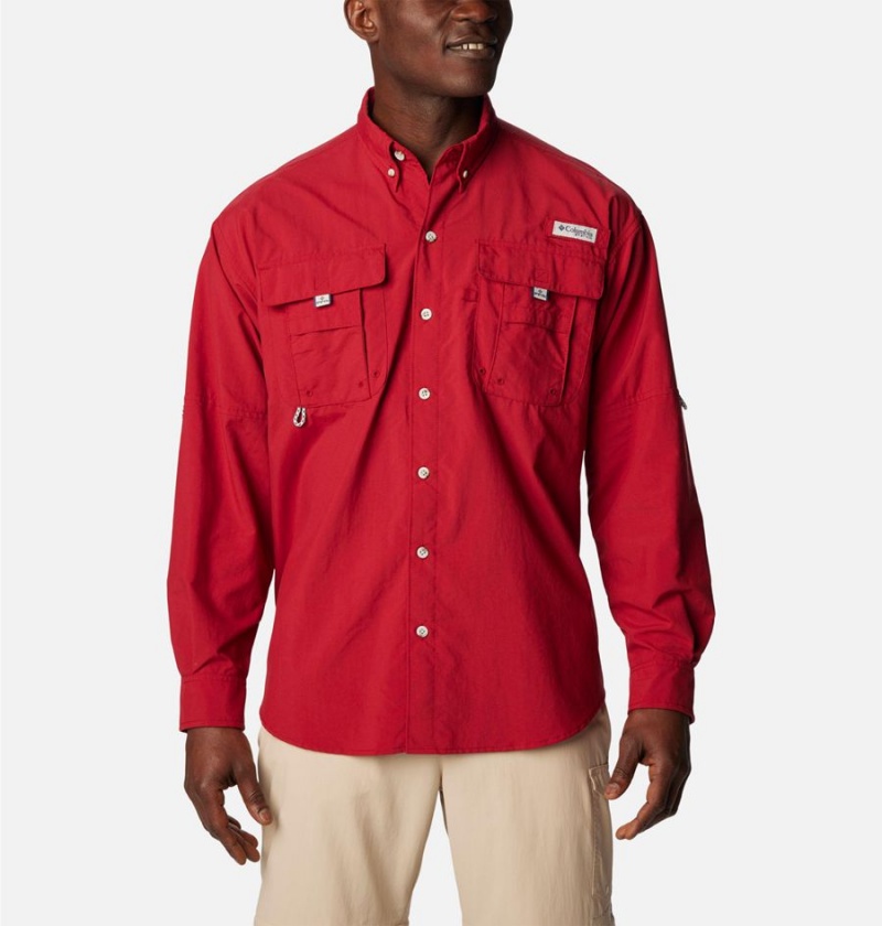 Red Men\'s Columbia PFG Bahama II Long Sleeve Shirt | 0561-ZGOYH