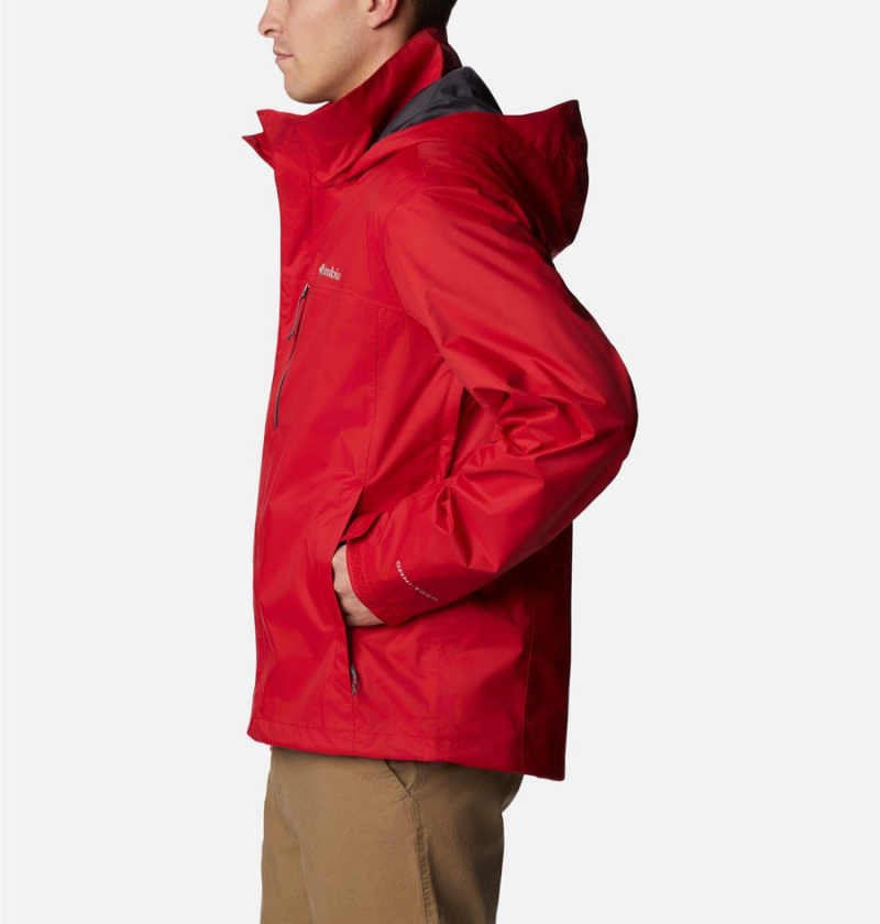 Red Men's Columbia Pouration Rain Jacket | 6527-EWFUG