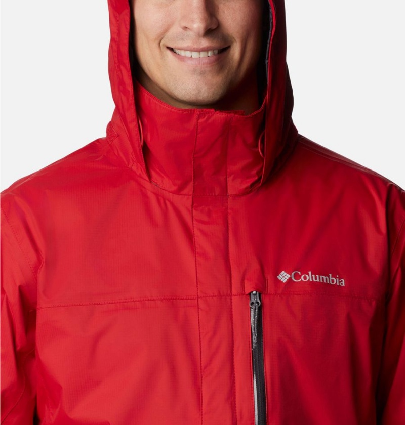 Red Men's Columbia Pouration Rain Jacket | 6527-EWFUG